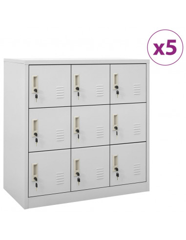 Armadietti con Chiave 5 pz Grigio Chiaro 90x45x92,5 cm Acciaio