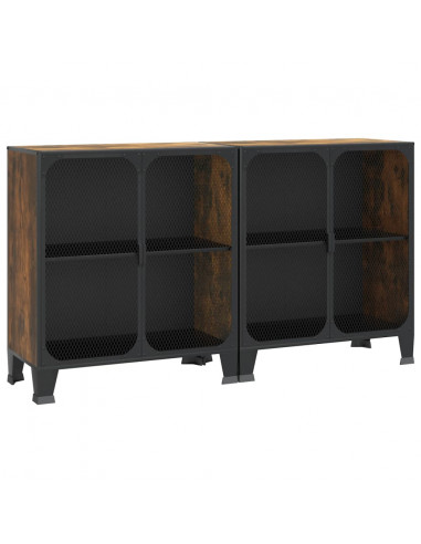 Armadietti 2 pz Marrone Rustico 72x36x82 cm Metallo e MDF