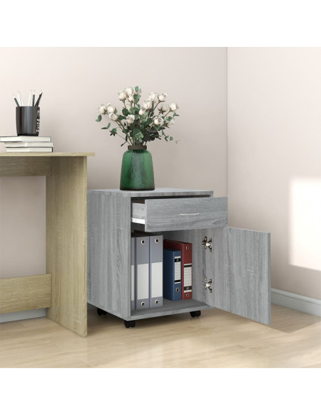 Armadietto con Ruote Grigio Sonoma 45x38x54cm Legno Multistrato