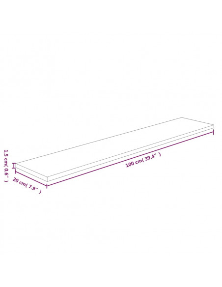 Ripiano 100x20x1,5 cm Legno Massello di Rovere Non Trattato
