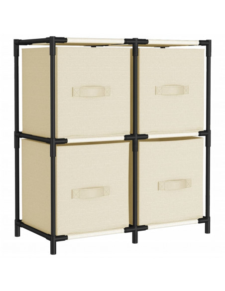 Armadietto con 4 Cesti in Tessuto Crema 63x30x71 cm Acciaio