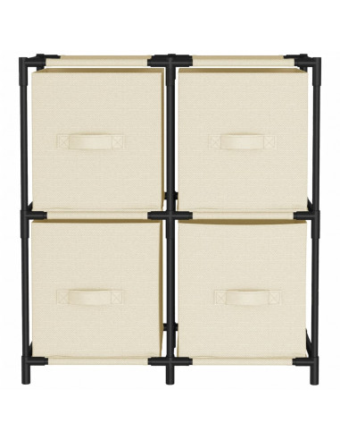 Armadietto con 4 Cesti in Tessuto Crema 63x30x71 cm Acciaio