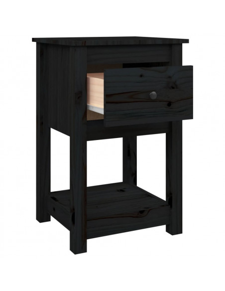 Comodini 2 pz Nera 40x35x61,5 cm in Legno Massello di Pino