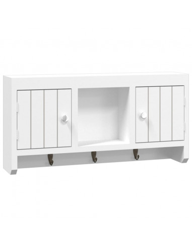 Armadietto per Chiavi Bianco 40x8,5x20 cm in Legno e Acciaio