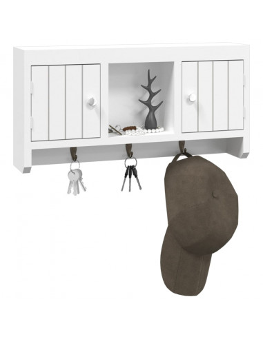 Armadietto per Chiavi Bianco 40x8,5x20 cm in Legno e Acciaio