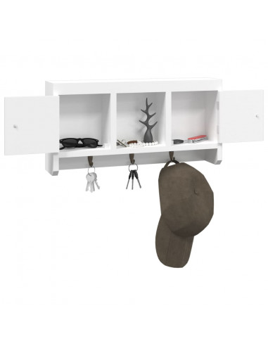 Armadietto per Chiavi Bianco 40x8,5x20 cm in Legno e Acciaio