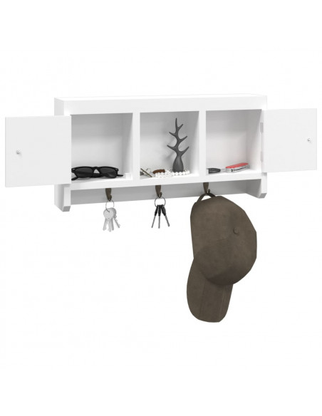 Armadietto per Chiavi Bianco 40x8,5x20 cm in Legno e Acciaio