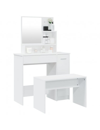 Set Tavolo da Toeletta Bianco 86,5x35x136 cm