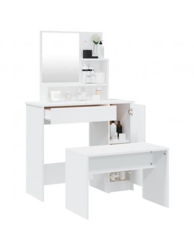 Set Tavolo da Toeletta Bianco 86,5x35x136 cm