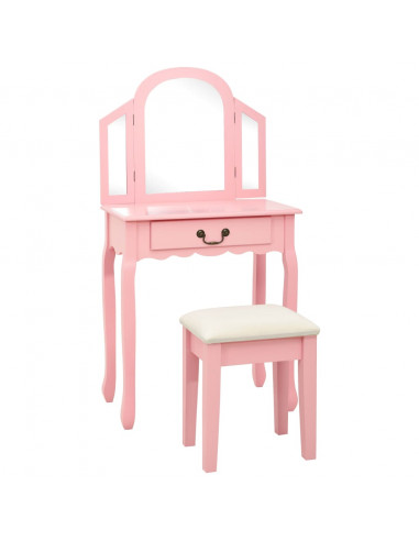 Tavolo da Trucco con Sgabello Rosa 65x36x128 cm Paulownia e MDF