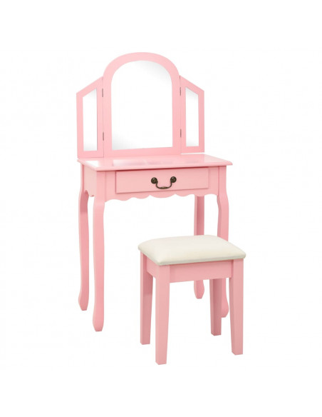 Tavolo da Trucco con Sgabello Rosa 65x36x128 cm Paulownia e MDF
