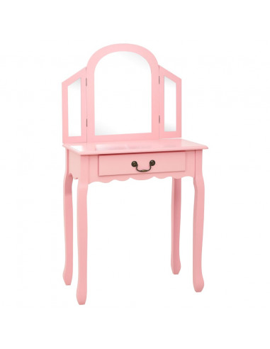 Tavolo da Trucco con Sgabello Rosa 65x36x128 cm Paulownia e MDF