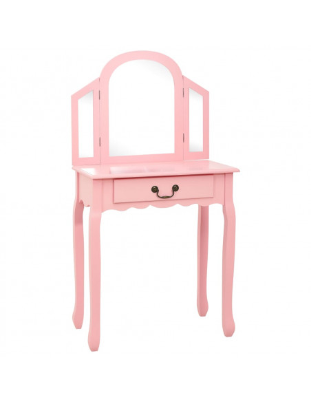 Tavolo da Trucco con Sgabello Rosa 65x36x128 cm Paulownia e MDF