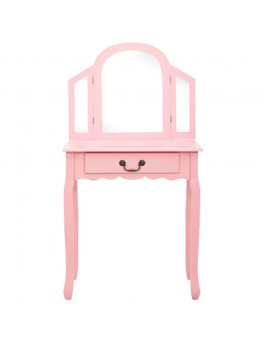 Tavolo da Trucco con Sgabello Rosa 65x36x128 cm Paulownia e MDF