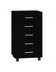 Cassettiera con Ruote Nero in Legno Multistrato 2