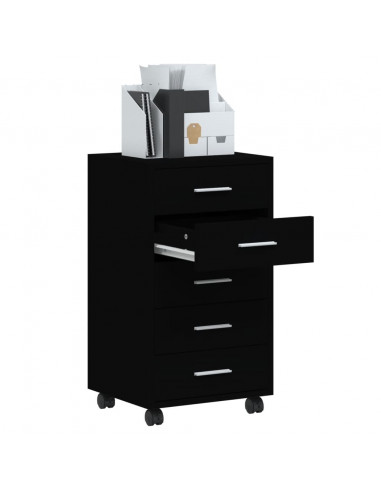 Cassettiera con Ruote Nero in Legno Multistrato