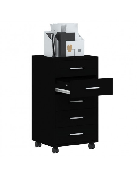 Cassettiera con Ruote Nero in Legno Multistrato