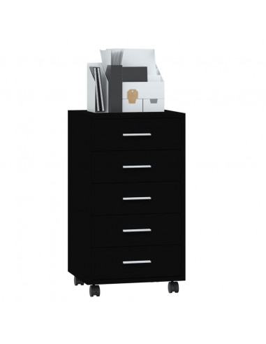 Cassettiera con Ruote Nero in Legno Multistrato