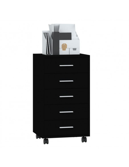 Cassettiera con Ruote Nero in Legno Multistrato
