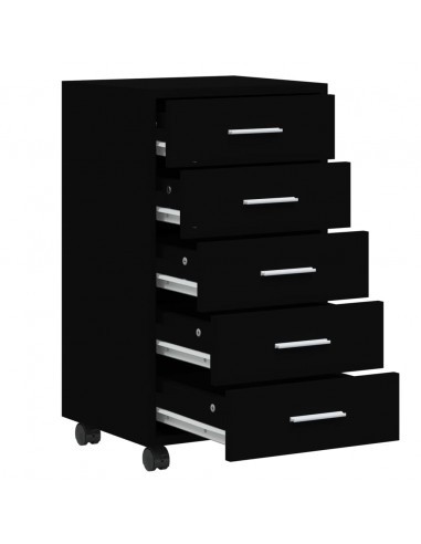 Cassettiera con Ruote Nero in Legno Multistrato