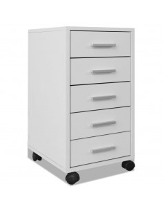 Cassettiera da Ufficio con Rotelle 5 Cassetti Bianca 2