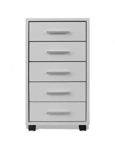 Cassettiera da Ufficio con Rotelle 5 Cassetti Bianca