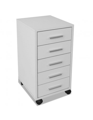 Cassettiera da Ufficio con Rotelle 5 Cassetti Bianca