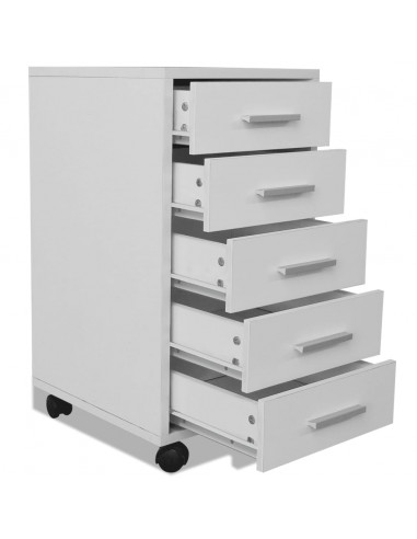 Cassettiera da Ufficio con Rotelle 5 Cassetti Bianca