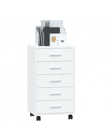 Cassettiera con Ruote bianco lucido in Legno Multistrato