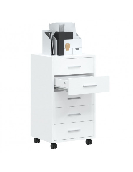 Cassettiera con Ruote bianco lucido in Legno Multistrato