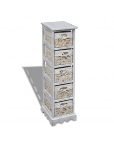 Struttura in Legno con 5 Cestini Intrecciati Bianchi 2