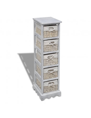 Struttura in Legno con 5 Cestini Intrecciati Bianchi