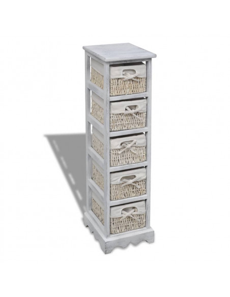 Struttura in Legno con 5 Cestini Intrecciati Bianchi