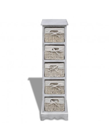 Struttura in Legno con 5 Cestini Intrecciati Bianchi