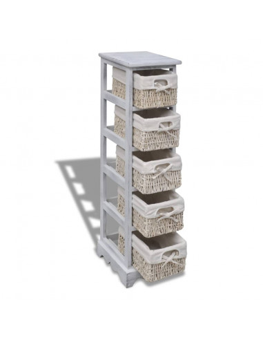 Struttura in Legno con 5 Cestini Intrecciati Bianchi