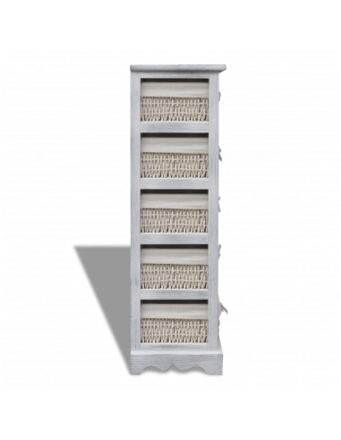 Struttura in Legno con 5 Cestini Intrecciati Bianchi