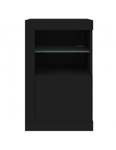 Armadietti con Luci LED 2pz Neri in Legno Multistrato