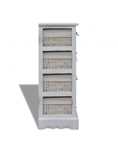 Struttura in Legno con 4 Cestini Intrecciati Bianchi