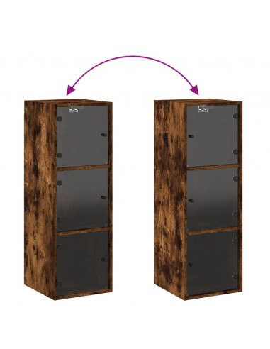 Mobile a Muro con Ante in Vetro Rovere Fumo 35x37x100 cm