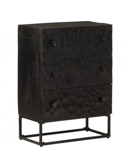 Cassettiera Nera 55x30x76 cm in Legno Massello di Mango e Ferro