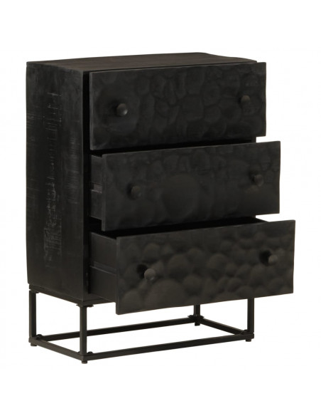 Cassettiera Nera 55x30x76 cm in Legno Massello di Mango e Ferro