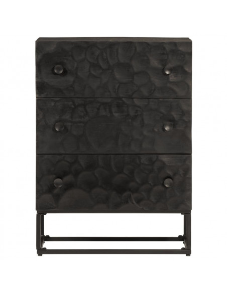 Cassettiera Nera 55x30x76 cm in Legno Massello di Mango e Ferro