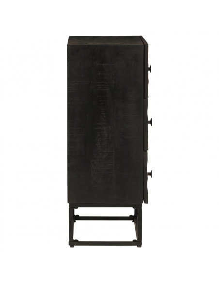 Cassettiera Nera 55x30x76 cm in Legno Massello di Mango e Ferro