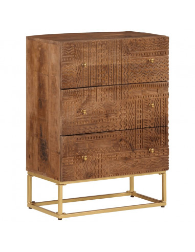 Cassettiera 55x30x76 cm in Legno Massello di Mango e Ferro