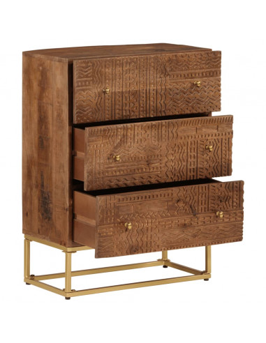 Cassettiera 55x30x76 cm in Legno Massello di Mango e Ferro