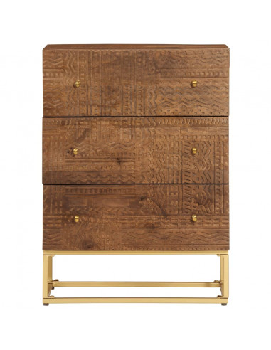 Cassettiera 55x30x76 cm in Legno Massello di Mango e Ferro