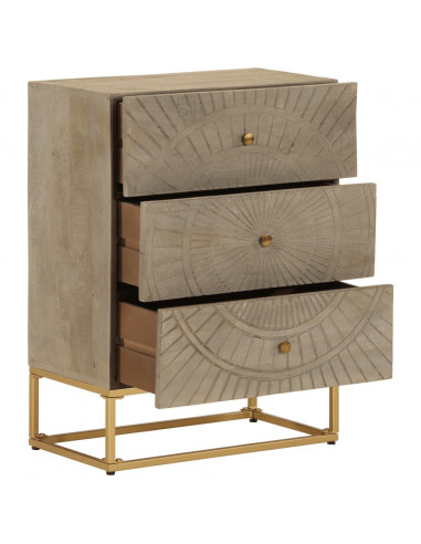 Cassettiera 55x30x76 cm in Legno Massello di Mango e Ferro