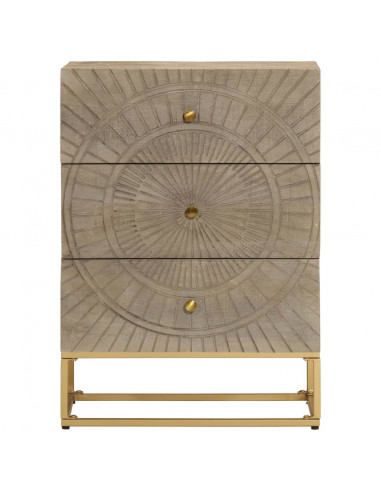 Cassettiera 55x30x76 cm in Legno Massello di Mango e Ferro