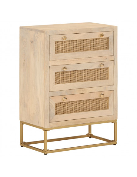 Cassettiera 55x30x76 cm in Legno Massello di Mango e Ferro