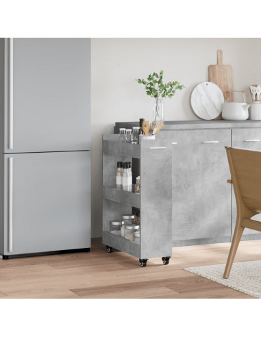 Mobile con Ruote Grigio Cemento 60x22x79cm in Legno Multistrato